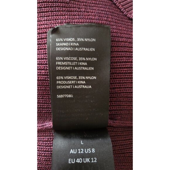 Bardot Santi Backless Sweater Dress Midi Long Sleeve Burgundy Rib Knit size US 8 - Picture 8 of 9